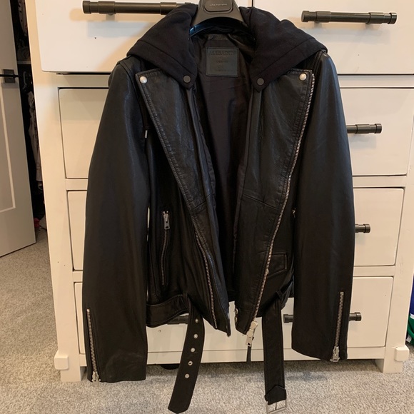 All Saints Other - All saints black leather biker jacket with hood M